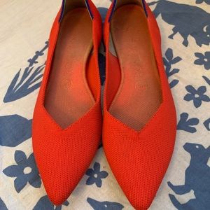 Orange pointed toe Rothy flats